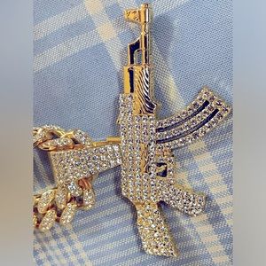 Custom ak47 gold and diamond pendant with matching chain
